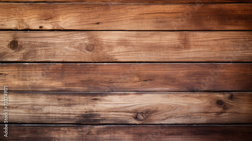 Horizontal closeup of a wooden plank wall with a warm brown finish and visible wood grain patterns
