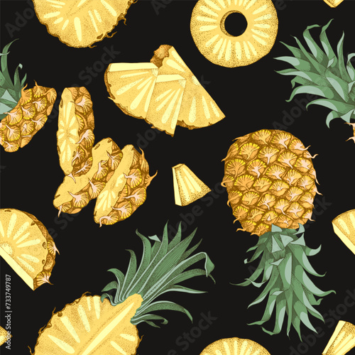 Seamless pattern with pineapple fruits and pices photo