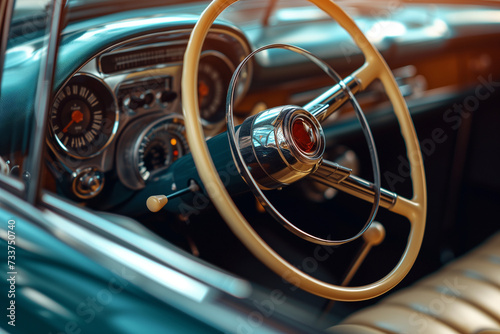 the steering wheel of a retro car © Anastasiia Trembach