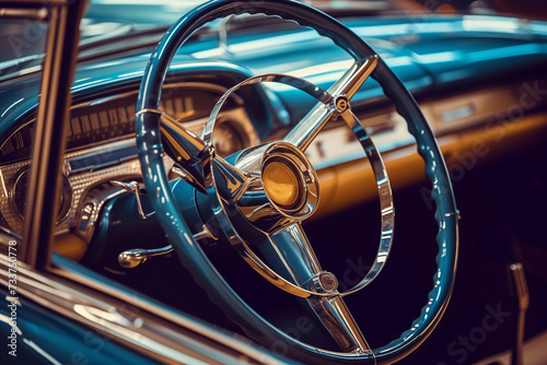 the steering wheel of a retro car photo