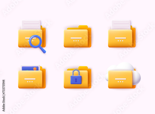 Folder icon set. Can be used for your website design, app, logo, UI. 3D Web Vector Illustrations.