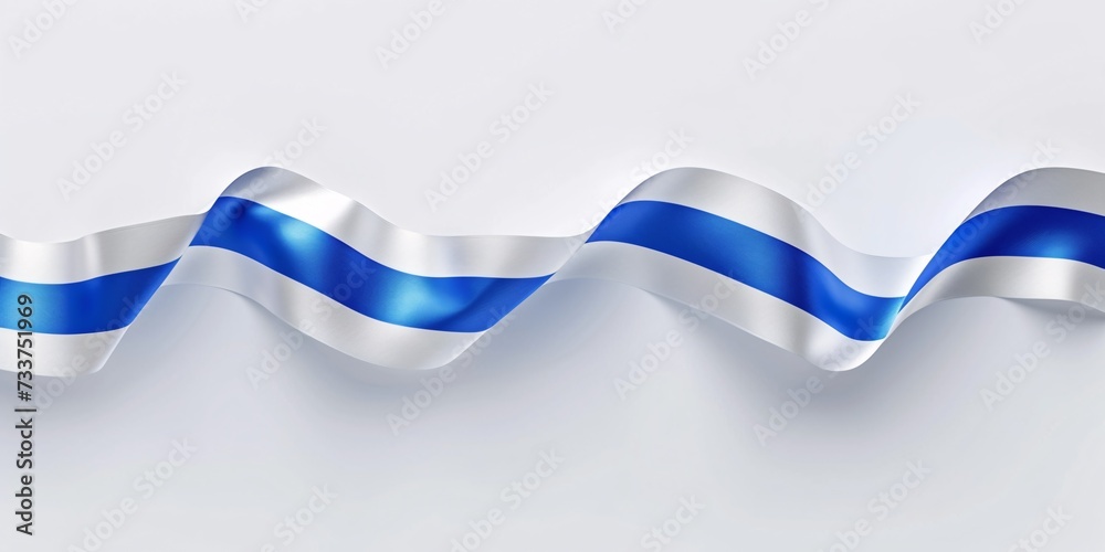 3-dimensional ribbon showcasing the flag of Israel against a white backdrop with room for text.