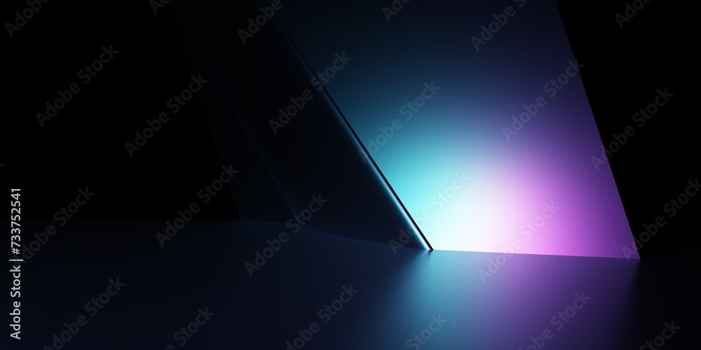 3d rendering of purple blue abstract showroom background dark. Scene for advertising design, technology, showcase, banner, game, sport, cosmetic, business, modern. Sci-Fi Illustration. Product display - obrazy, fototapety, plakaty 