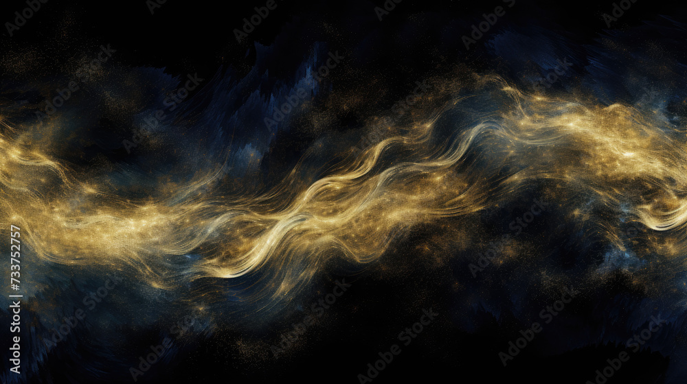 Golden swirling patterns like a cosmic phenomenon floating against a dark nebulous background with an astral otherworldly appearance