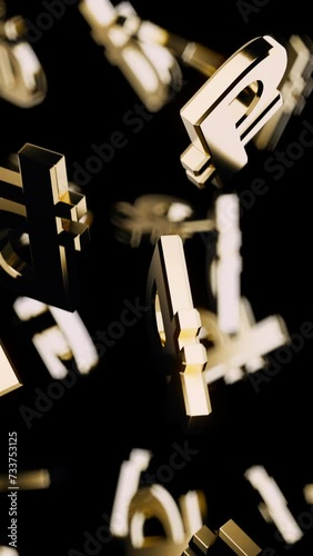 Vertical Endlessly Falling Gold Cuban Peso Symbol on a Black Background photo