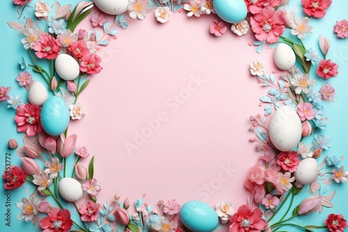 an easter card is sitting on a pink and blue background