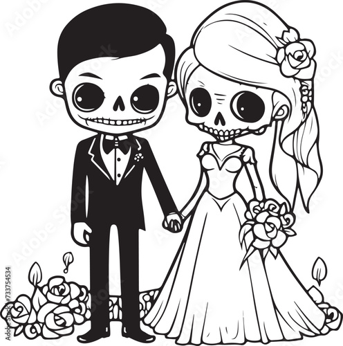 skeleton wedding set flat design vector illustration