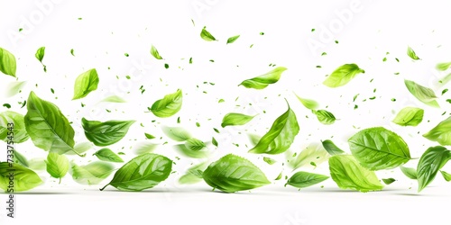 Flying foliage of green leaves  organic cosmetics and herbal tea  a vegan and eco-friendly design element  falling leaves