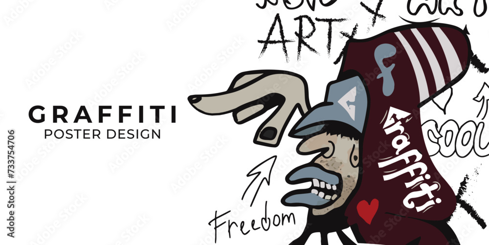 Vector drawing graffiti character lettering on wall art. Graffiti style banner poster flyer card template. Vector file design elements. Vector drawing graffiti character lettering on wall art. Graffiti style banner poster flyer card template. Vector file design elements.