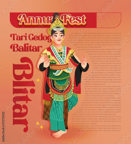 Social Media post template idea with Indonesia dancer illustration cell shaded style