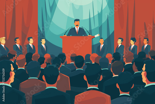 the politician stands behind the podium
