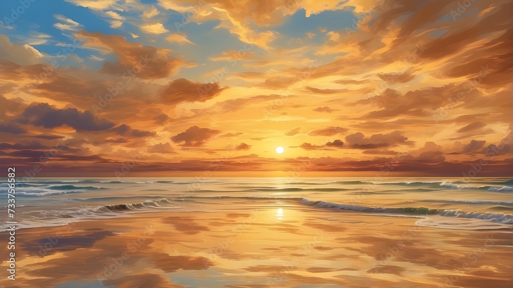 sunset over the sea
A breathtaking sunset over a virtual ocean, painting the sky in shades of golden hues