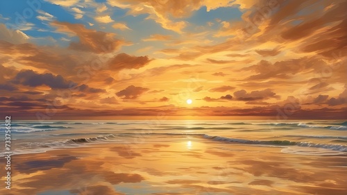 sunset over the sea A breathtaking sunset over a virtual ocean  painting the sky in shades of golden hues