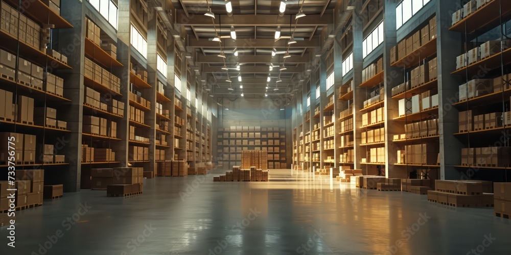 an impressive warehouse floor with shelves and other products