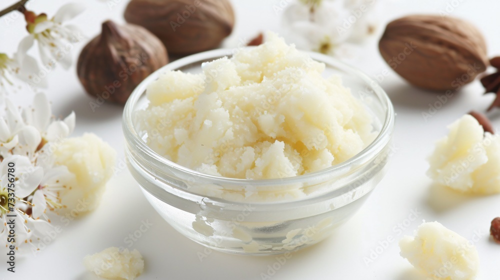 White background with shea butter. White background with shea butter.
