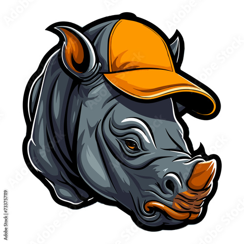 Rhinoceros head in a baseball cap. Vector illustration.