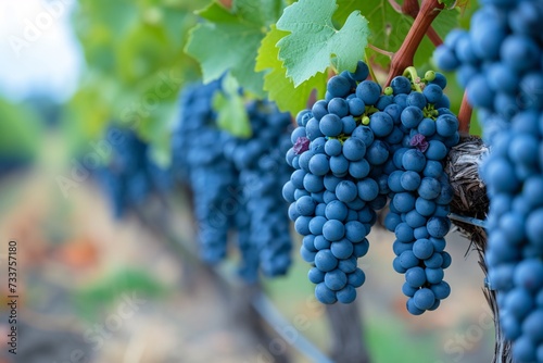 Sampling of crimson Bordeaux vino Merlot or Cabernet Sauvignon crimson grape on cru class vineyards in Pomerol Saint-Emilion wine producing district France Bordeaux. photo
