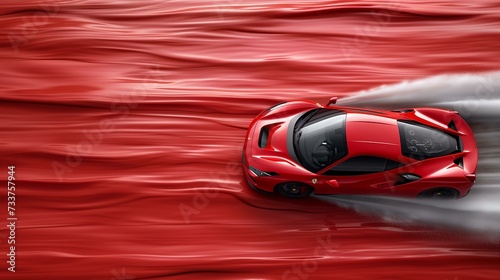 Red Sports Car on Dynamic Wavy Red Surface © Tiz21