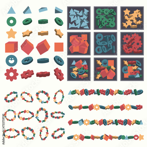 Clay beads bracelet and jewelry making kit vector cartoon illustration isolated on a white background.