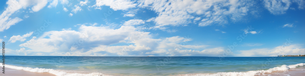 Nature landscape view of beautiful sea and beach, blue sky with clouds.