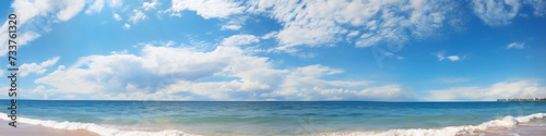 Nature landscape view of beautiful sea and beach, blue sky with clouds.