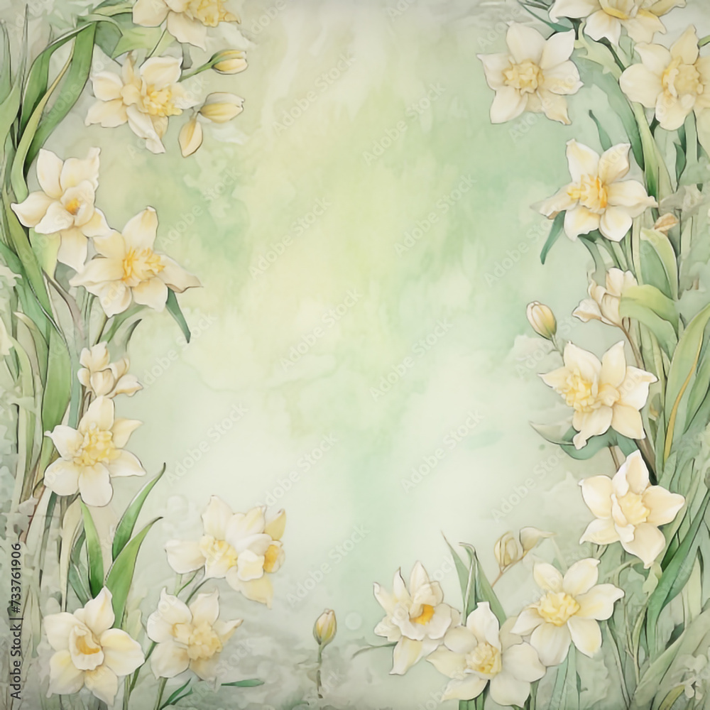 Vintage-style background with painted daffodils is a generated illustration of artificial intelligence.