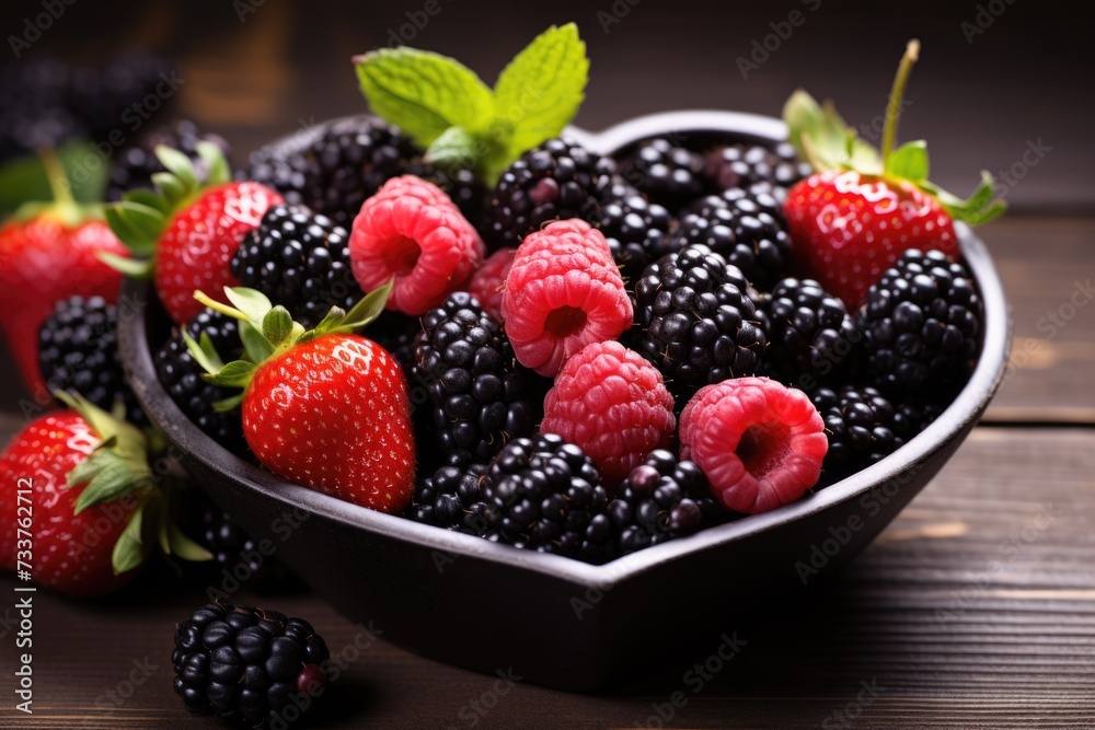 heart shape plate of berries. ai generated heart shape plate of berries. ai generated