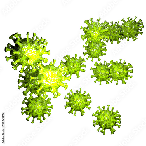 Green bacteria or virus  on a transparent png background. 3D render. Scientific concept.	