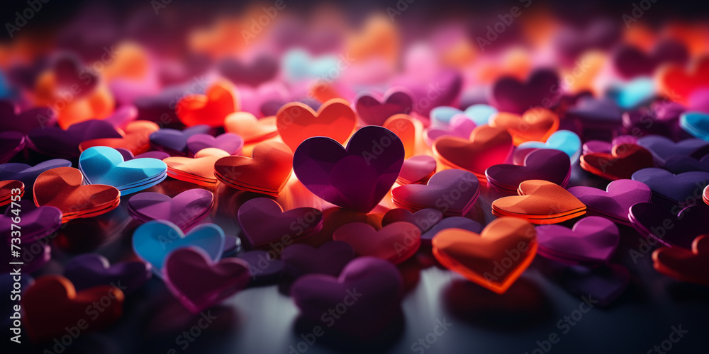 A heart is surrounded by colorful heart shaped candies., Multicolored heart isolated on black background, 

