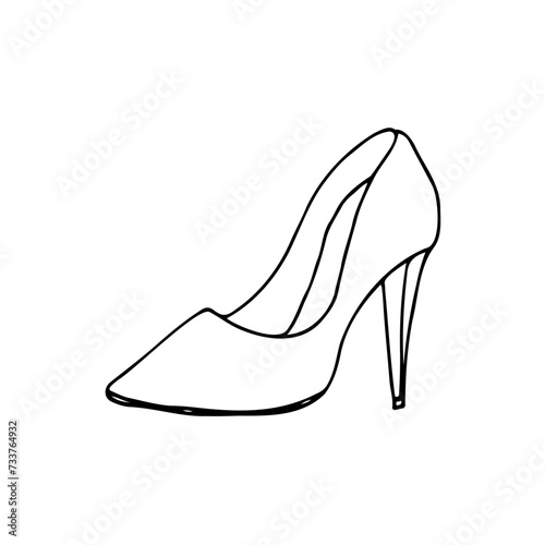 women's pointed toe high heel shoe in minimalist design - hand drawn drawing of shoes for left foot