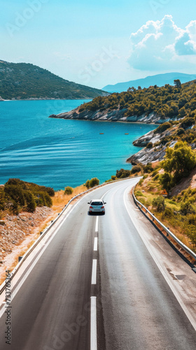 Asphalt road on the coast of Kefalonia, Greece