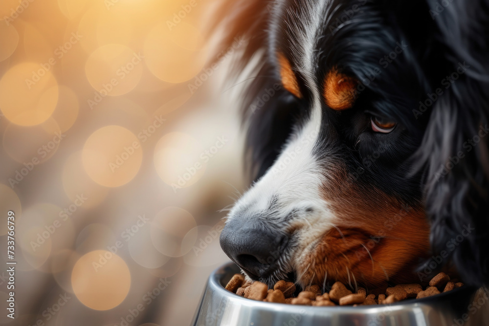 Close Up of a Dog Eating Food From a Bowl