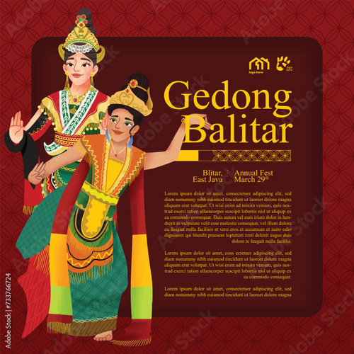 Tourism event layout with indonesian culture east java dancer illustration photo