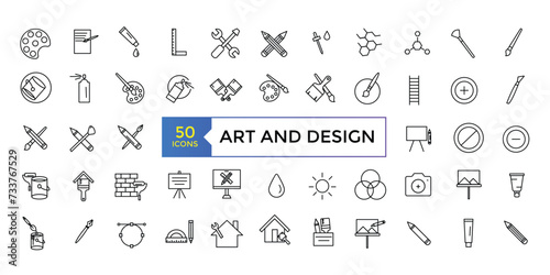 Art and design icon set simple line art style icons pack. Vector illustration