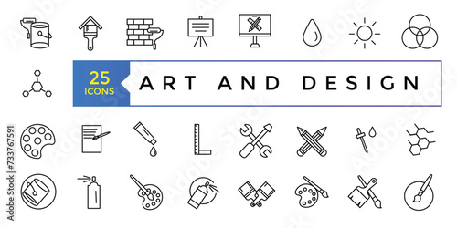Art and design icon set simple line art style icons pack. Vector illustration