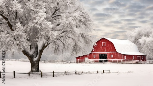 farm red barn in snow photo