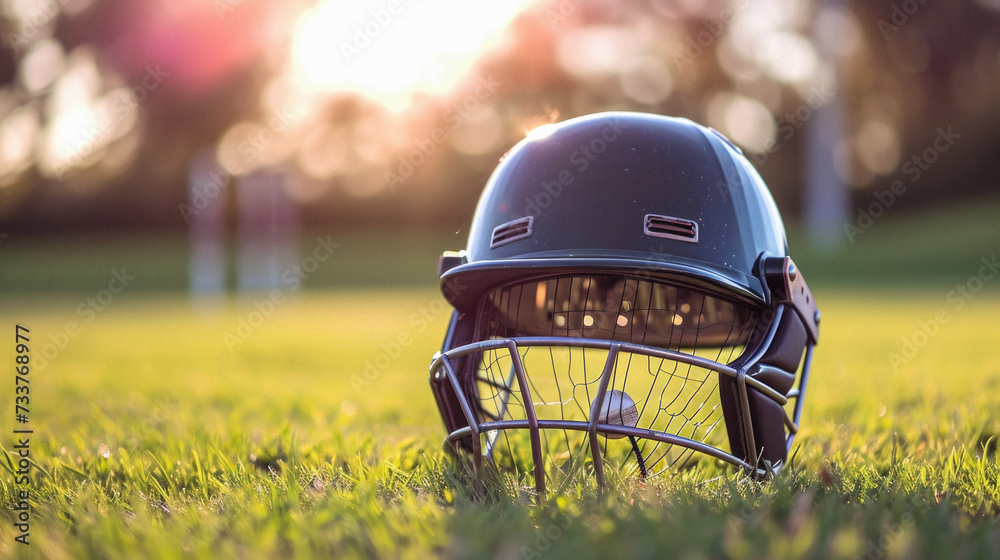 American football helmet on the field in sunset light, shallow depth of field American football helmet on the field in sunset light, shallow depth of field