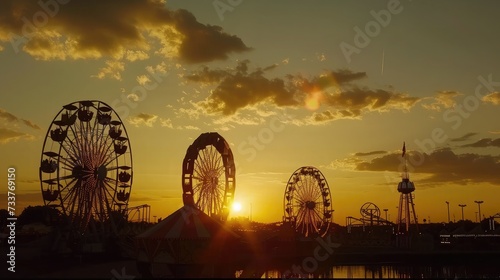 Silhouettes of carnival rides under sunset © buraratn