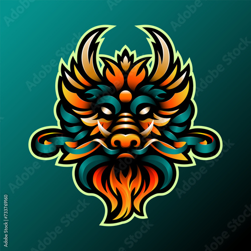 Traditional Chinese Dragon Head - Oriental Dragon Vector Illustration