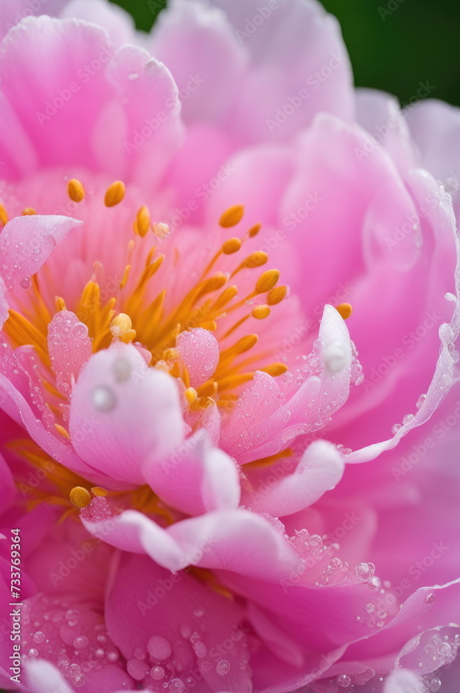 Macro Shot of Dew Pink Peony in Full Bloom