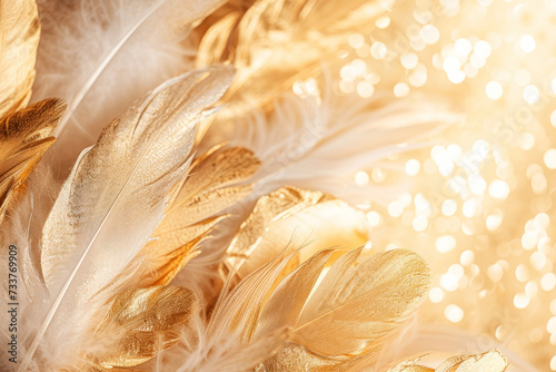 Close Up of a Gold and White Feather