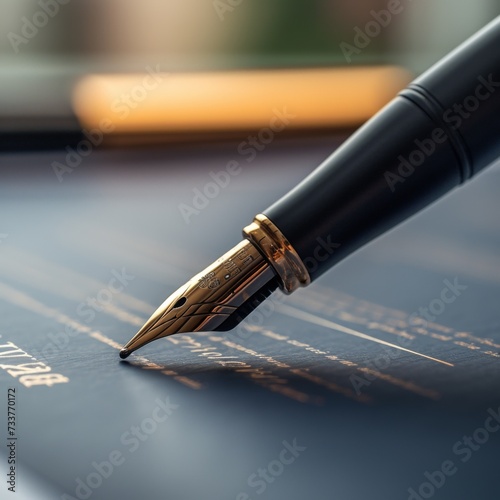 A close-up of a luxury pen lying on a contract, symbolizing business agreements and professional commitments.