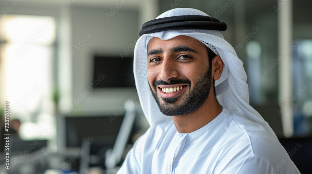Portrait of a smiling arabic man working in modern office. Portrait of a smiling arabic man working in modern office.