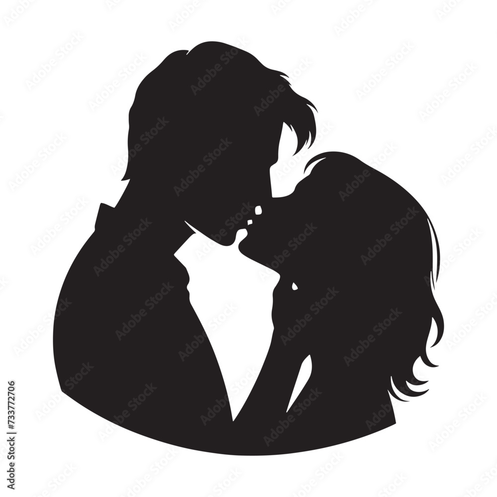 Eternal Love: Passionate Embrace of a Kissing Couple in Romantic Sunset Silhouette.