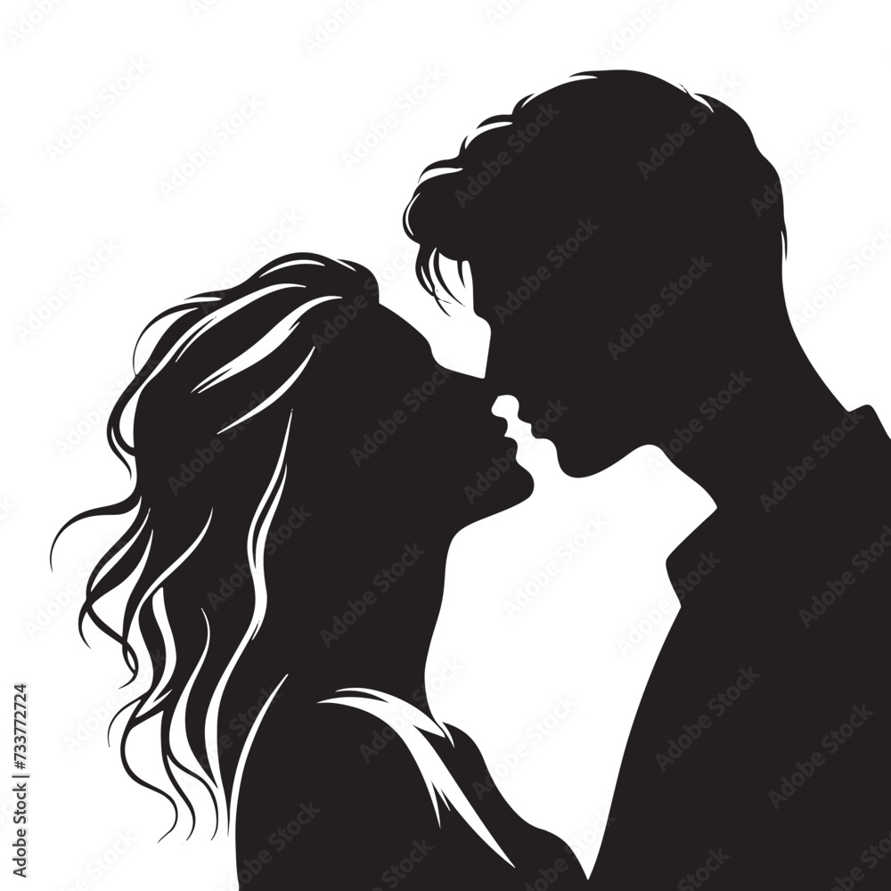 Eternal Love: Passionate Embrace of a Kissing Couple in Romantic Sunset Silhouette. Eternal Love: Passionate Embrace of a Kissing Couple in Romantic Sunset Silhouette.