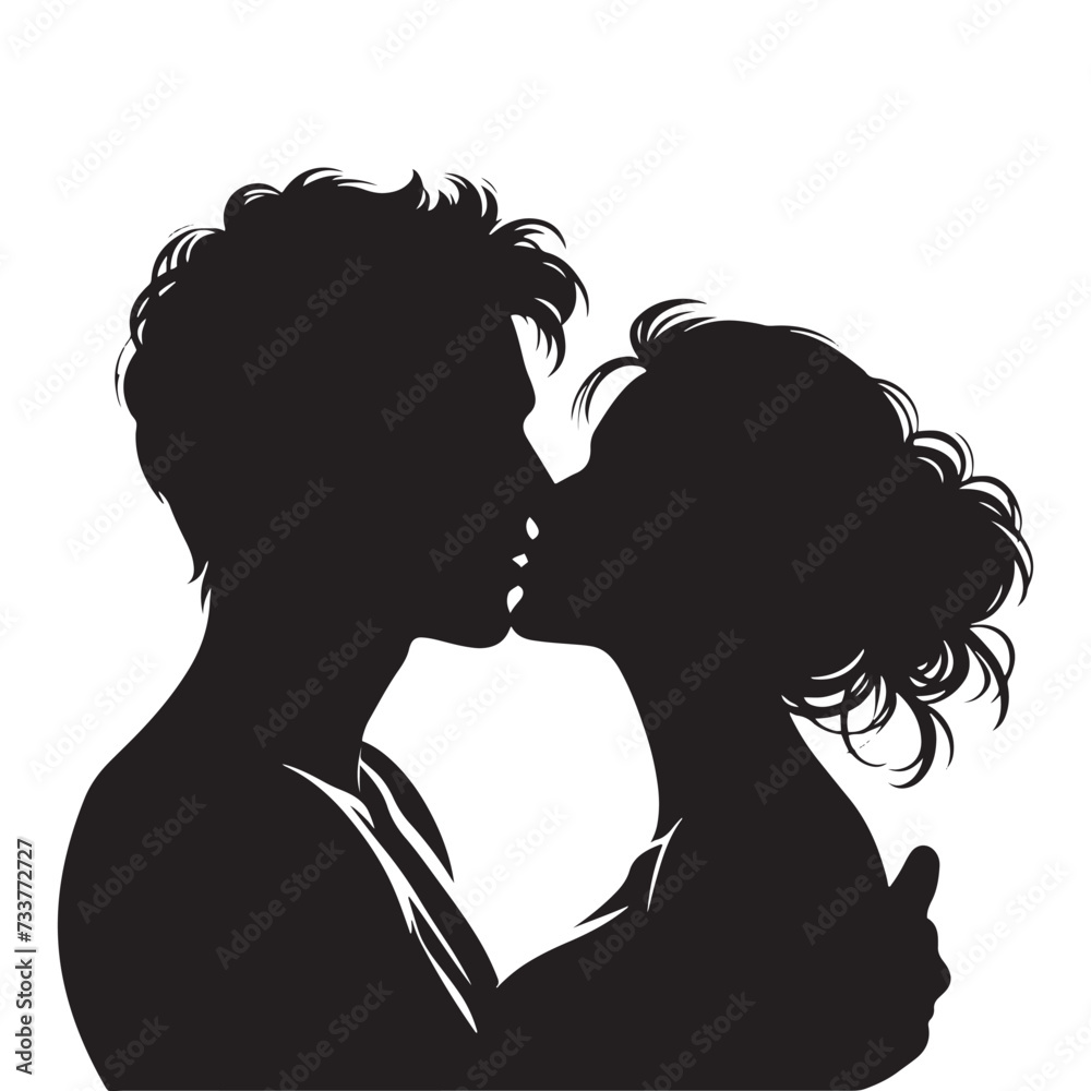 Eternal Love: Passionate Embrace of a Kissing Couple in Romantic Sunset Silhouette. Eternal Love: Passionate Embrace of a Kissing Couple in Romantic Sunset Silhouette.