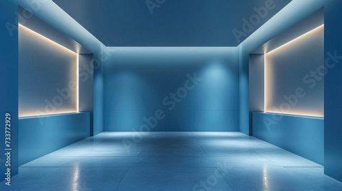 Of a blue empty room with lights on the wall
