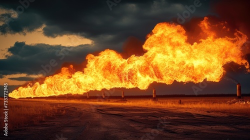 A fire engulfs the gas pipeline. Generative AI.