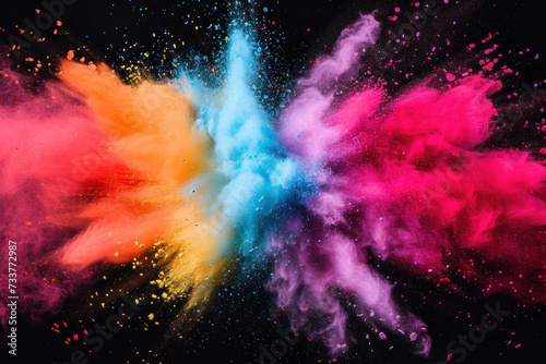 Vibrant Burst of Powdered Colors Suspended in Mid-Air Against a Black Backdrop © reddish
