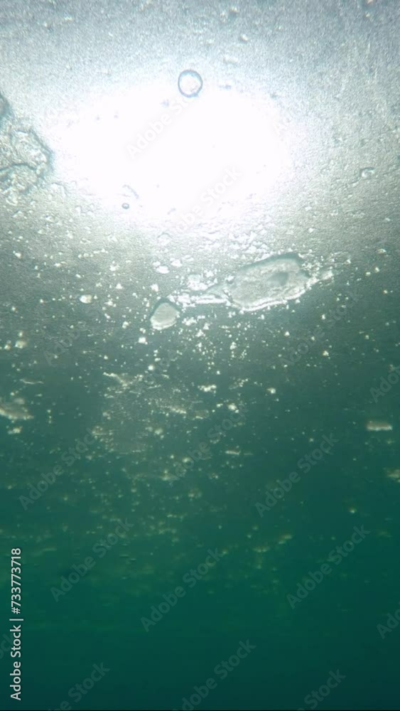 Vertical video, The sun shines through the ice sparkling under its rays, Slow motion. View from below ices of the ice drift under bright sunlight, natural background Vertical video, The sun shines through the ice sparkling under its rays, Slow motion. View from below ices of the ice drift under bright sunlight, natural background